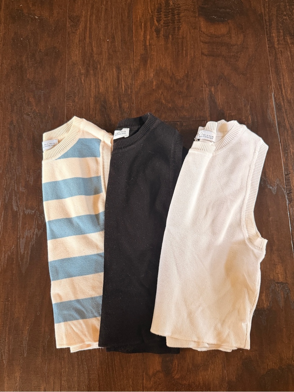 Zara Sleeveless Ribbed Tanks - Blue Stripe, Black, Cream/white - cropped